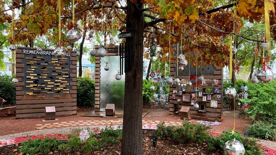 Remembrance Wall and Tree of Life at the Route 91 Healing Garden.