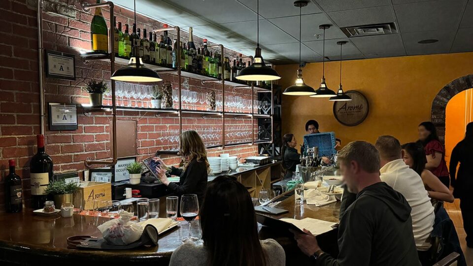 Bar area inside Aromi Italian Restaurant and Wine Bar in Las Vegas