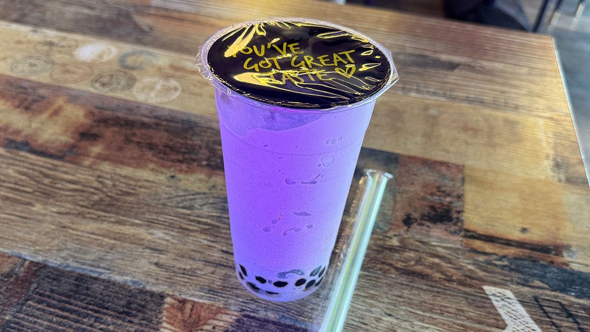 Blended taro boba drink from Domie’s Boba Tea on Lake Mead in Las Vegas.