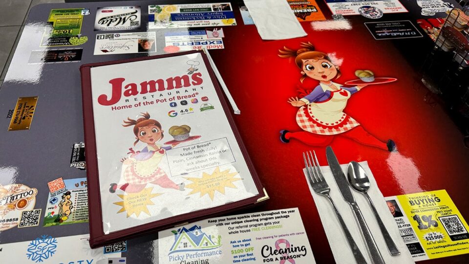 Jamms Restaurant breakfast menu featuring classic diner favorites