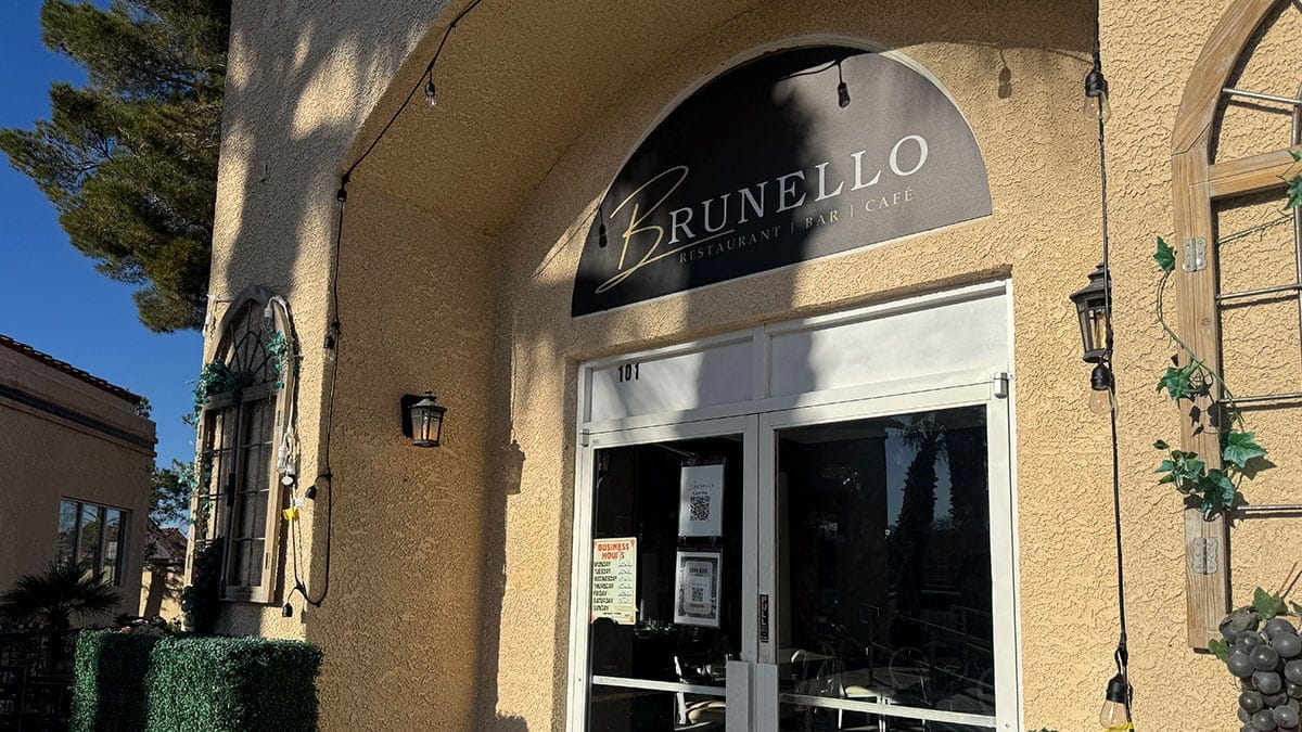 The outside of Brunello Italian restaurant in Sun City Summerlin with its inviting entrance and classic design.