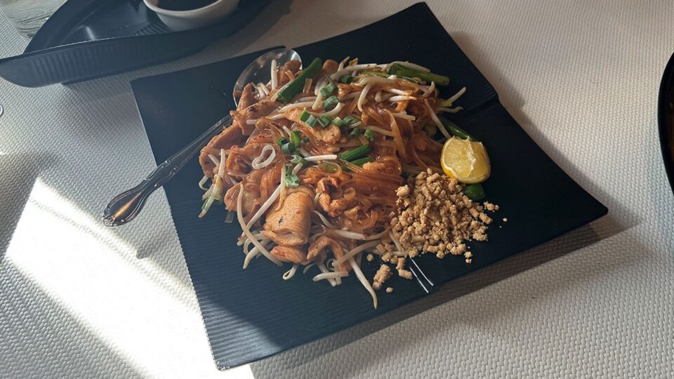 Chicken pad Thai with rice noodles, bean sprouts, and green onions at Table Thai Bar & Bistro.