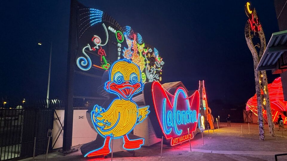 La Concha Motel duck neon sign displayed at The Neon Museum