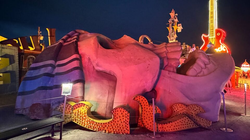 Giant pirate skull neon sign from Treasure Island at The Neon Museum