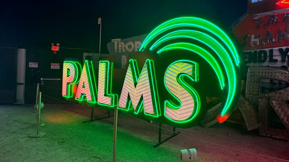 Old Palms Hotel and Casino neon sign displayed at The Neon Museum