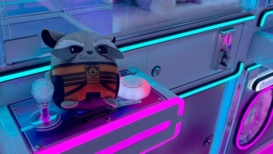 Plush toy successfully won from a claw machine at Cosmic Cat Claw Arcade.