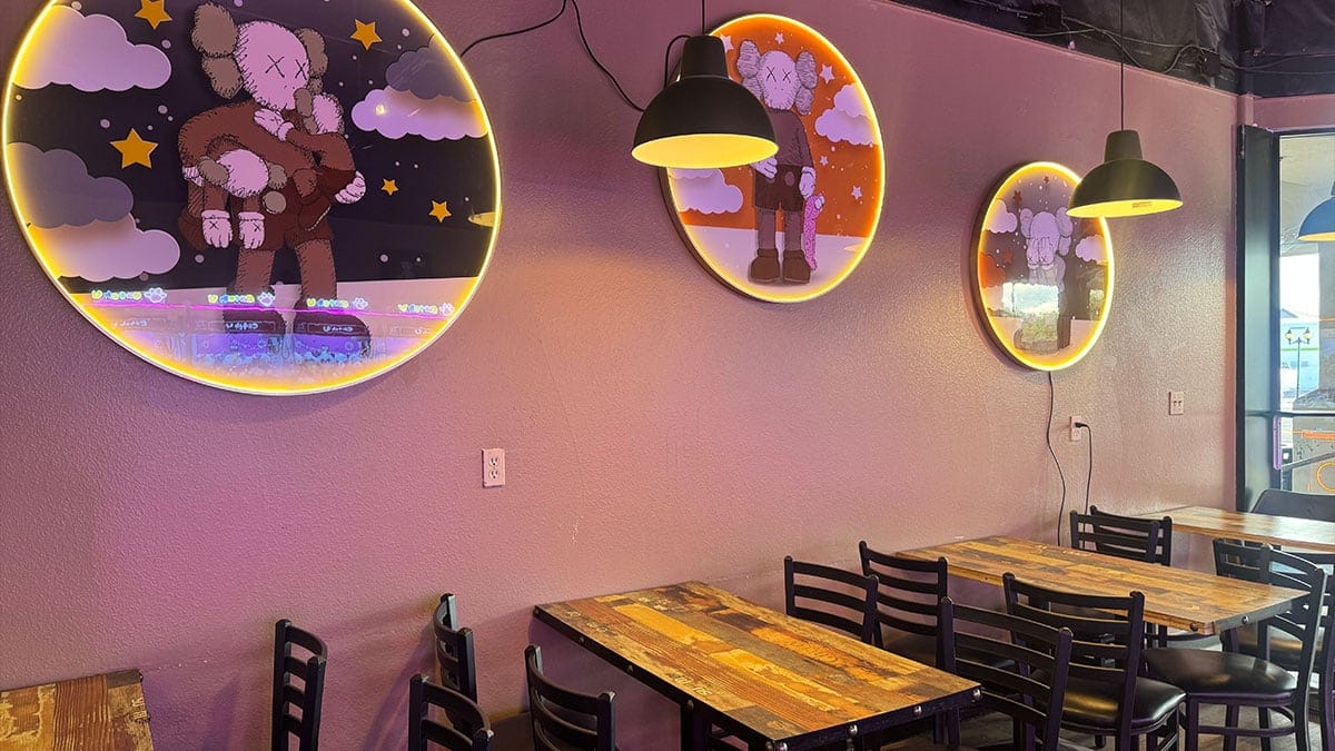 Cute interior decor inside Domie’s Boba Tea on Lake Mead in Las Vegas.