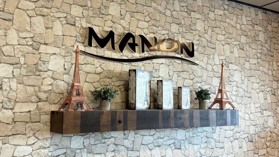 Eiffel Tower decor and French-inspired accents inside Patisserie Manon