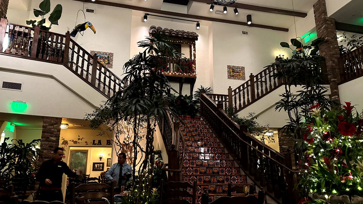 Hacienda-inspired interior of Pancho’s Mexican Restaurant in Summerlin with warm lighting, rustic wood details, and traditional Mexican décor.