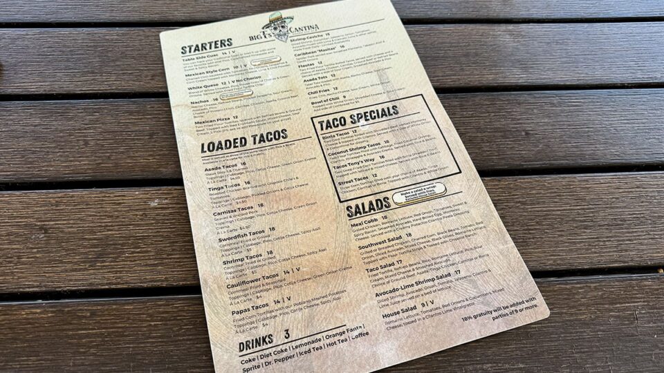 Big T’s Cantina menu featuring Mexican and Tex-Mex dishes in Boulder City