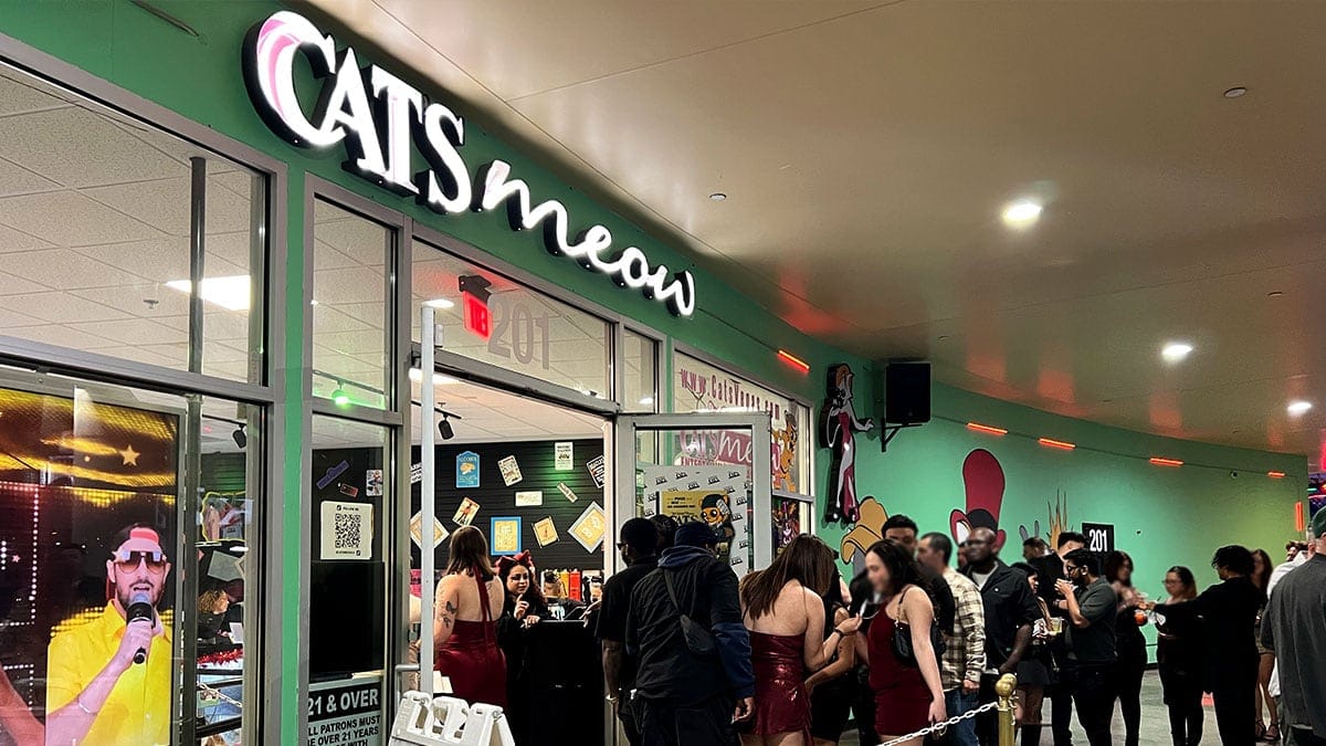 Exterior view of Cat’s Meow karaoke bar at Neonopolis in Downtown Las Vegas