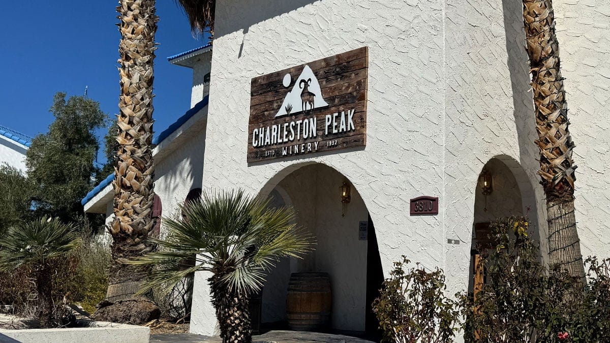 the exterior of charleston peak winery in pahrump nevada surrounded by desert landscape