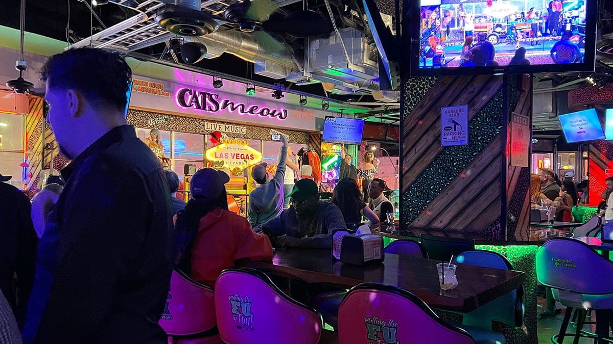 Cat’s Meow karaoke stage and bar inside Neonopolis in Downtown Las Vegas