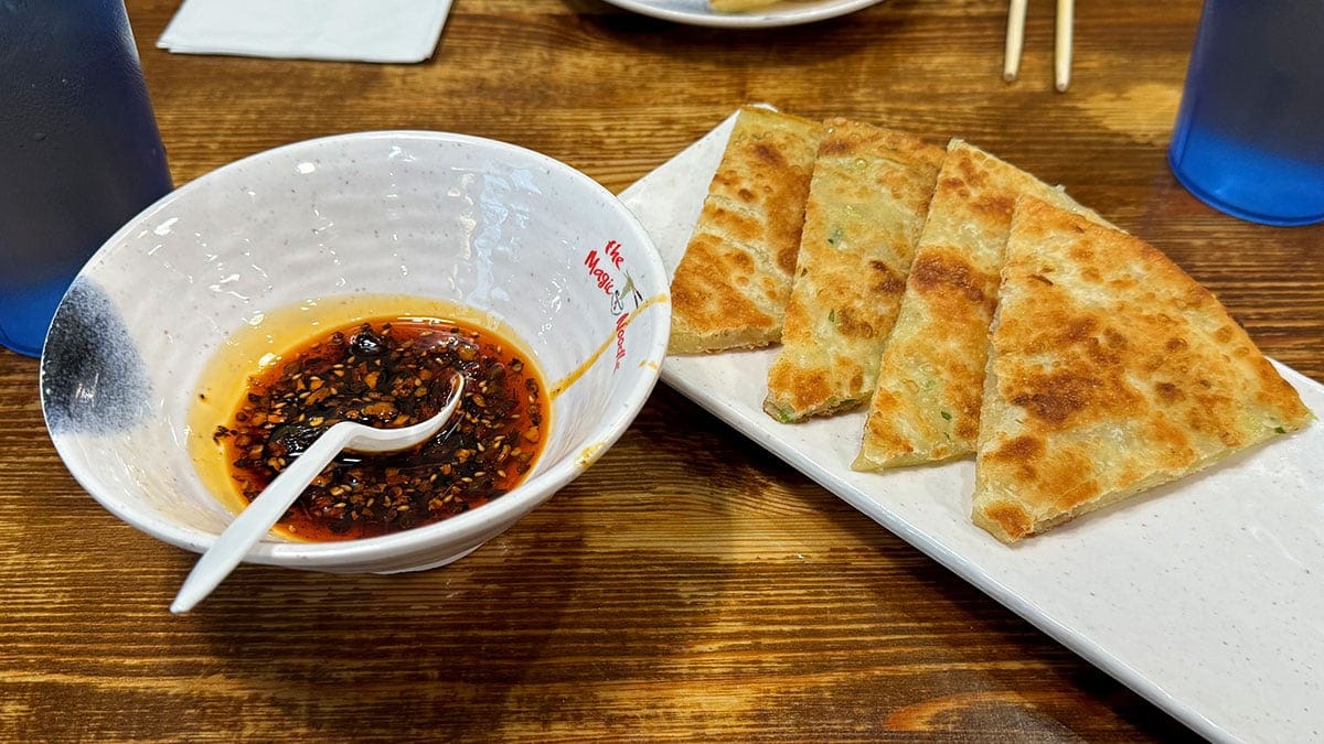 crispy Chinese onion pancakes served as an appetizer at The Magic Noodle Las Vegas.