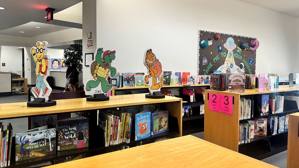 a colorful kids reading area inside Sahara West Library in Summerlin designed for children to learn and explore