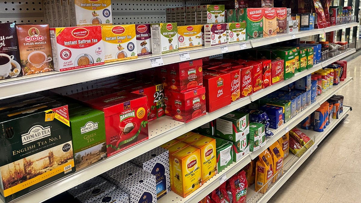variety of Indian teas available at India Mart grocery store