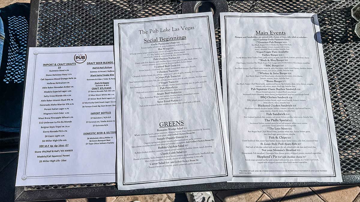 The-Pub-Lake-Las-Vegas-Menu