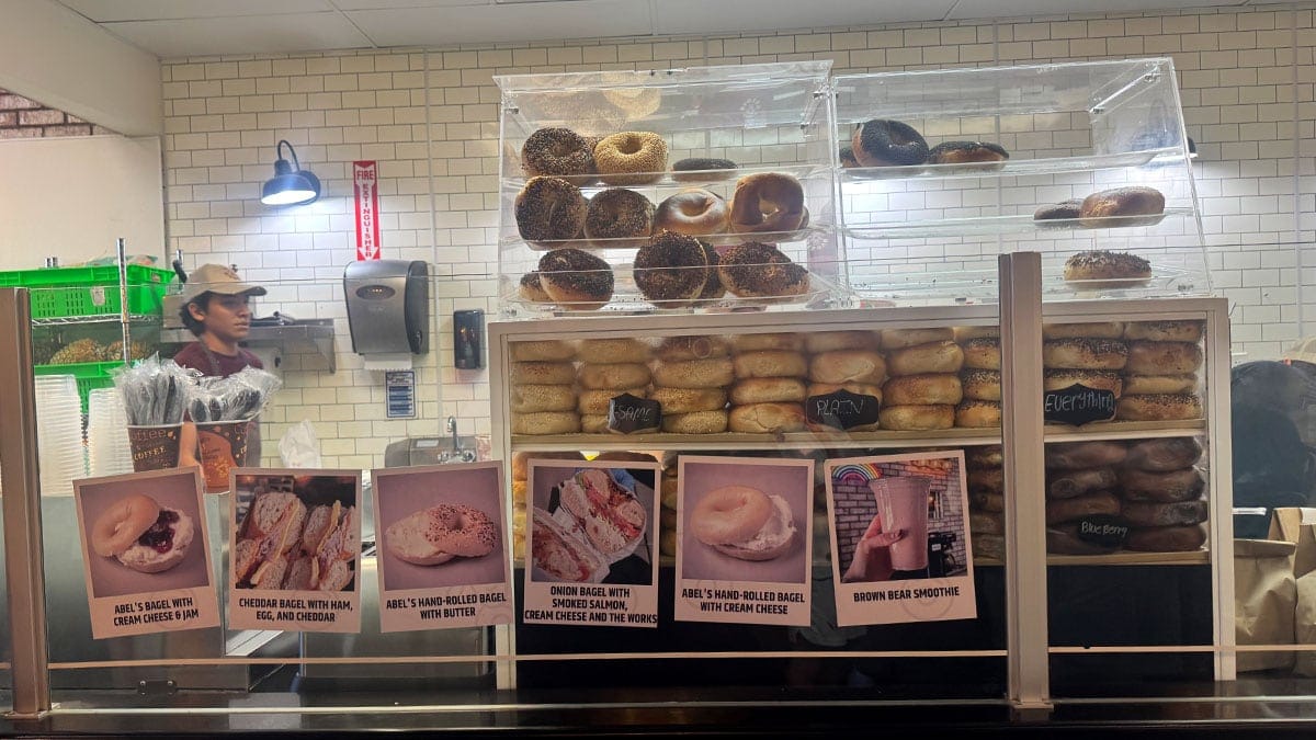 a selection of freshly baked bagels displayed at Abel’s Bagels in Las Vegas