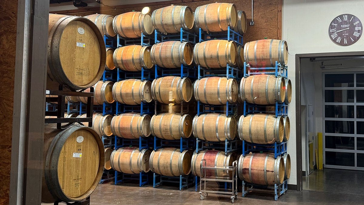 wine barrels inside charleston peak winery in pahrump nevada used for aging wine