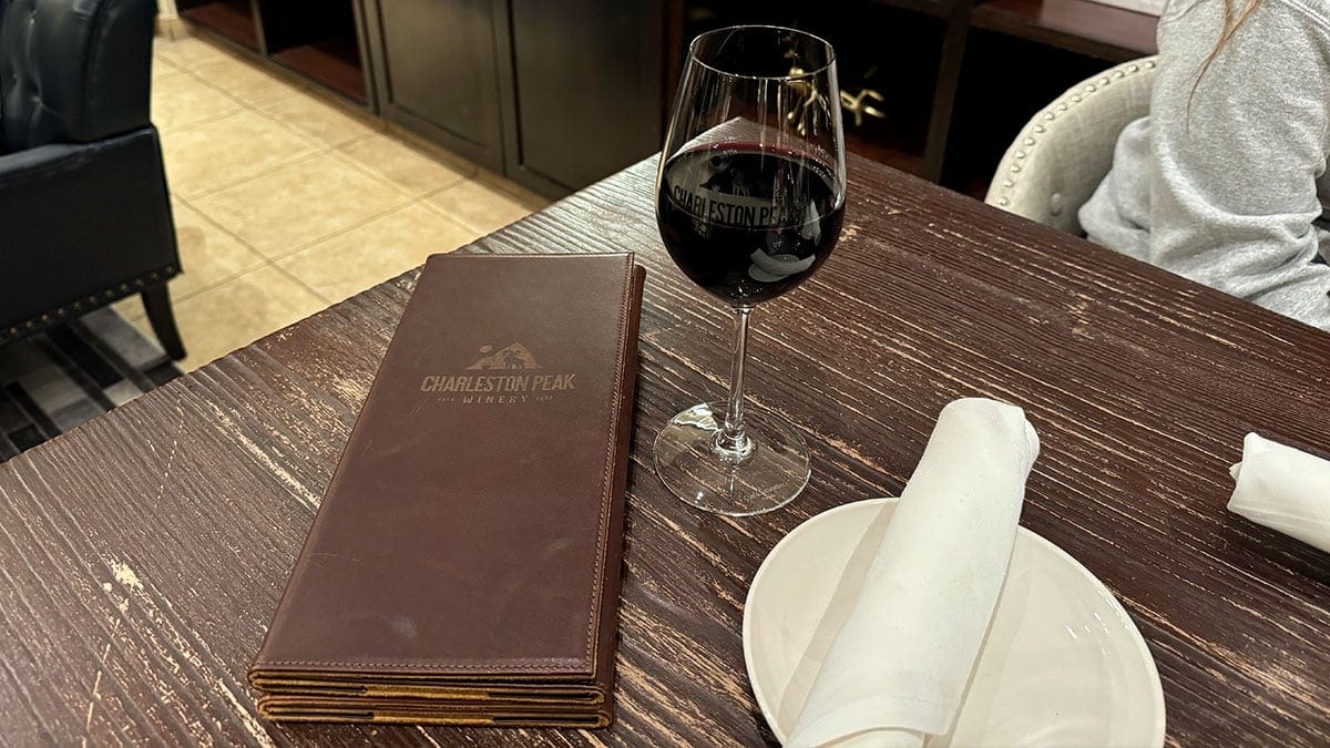 a glass of red wine malbec served at charleston peak winery in pahrump nevada