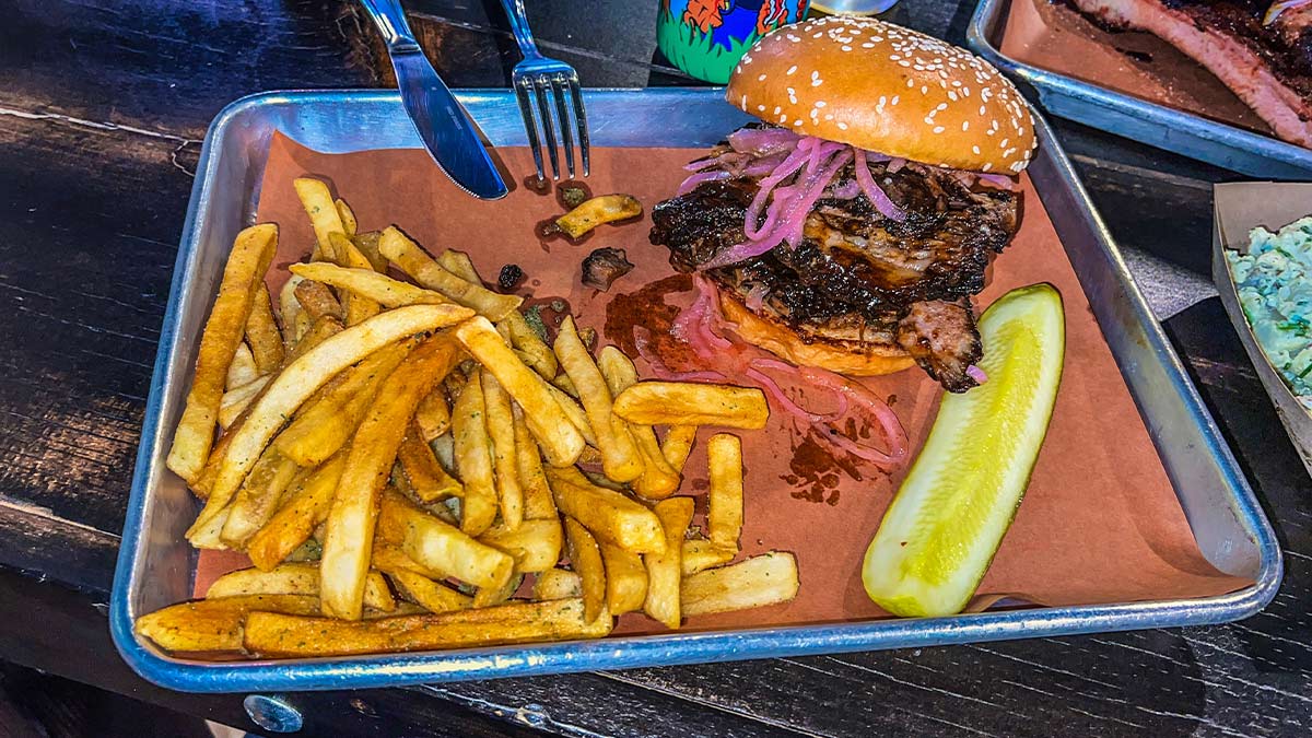 pulled pork brisket sandwich SMKD BBQ