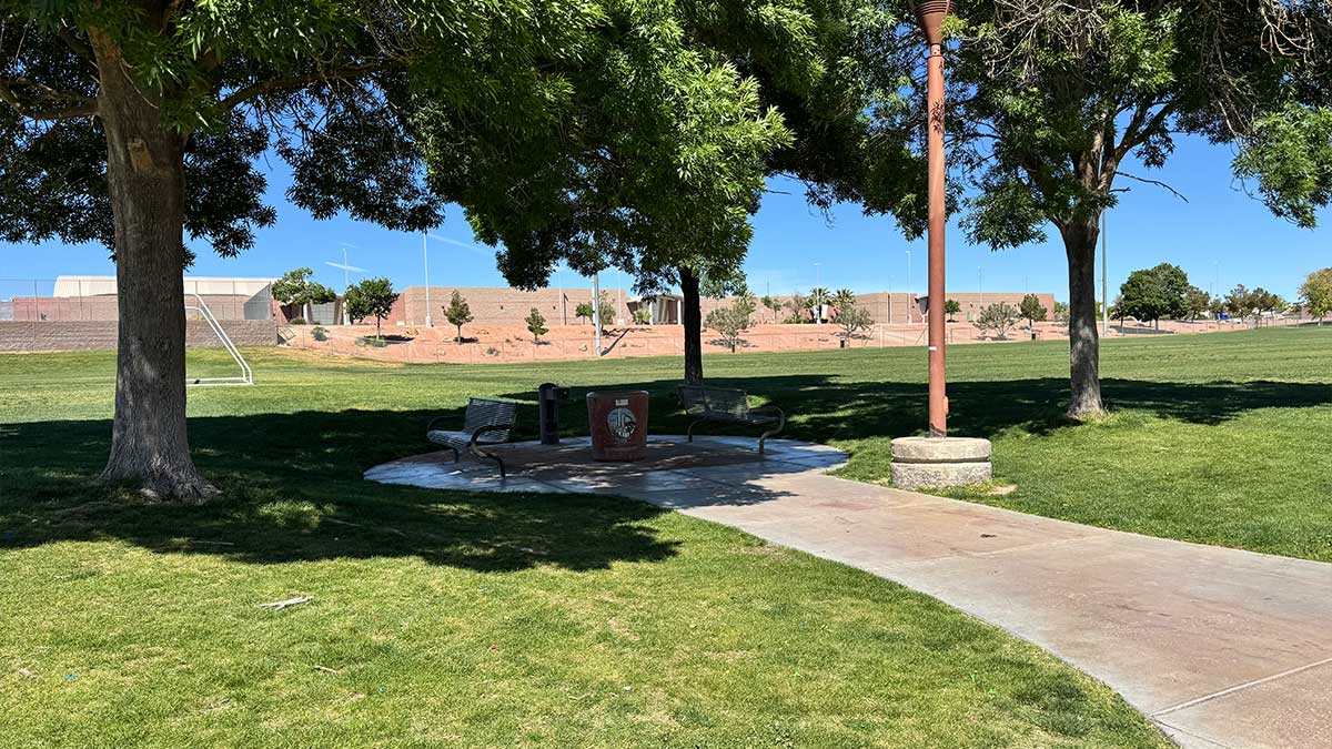 shaded picnic and seating area at Centennial Hills Park in Las Vegas