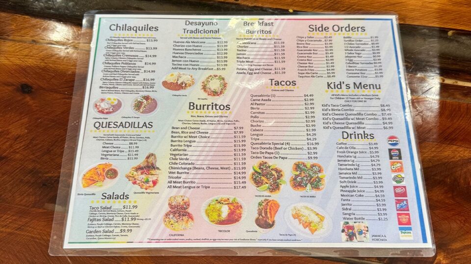 El Zarape Family Restaurant menu featuring breakfast, tacos, and traditional Mexican favorites.