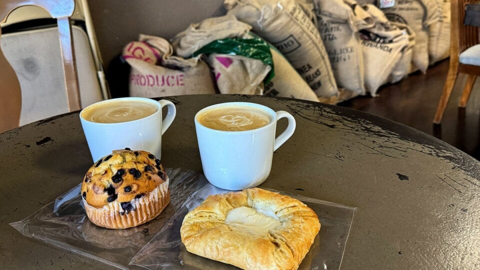 coffee drinks and pastries served together at Desert Wind Coffee Roasters
