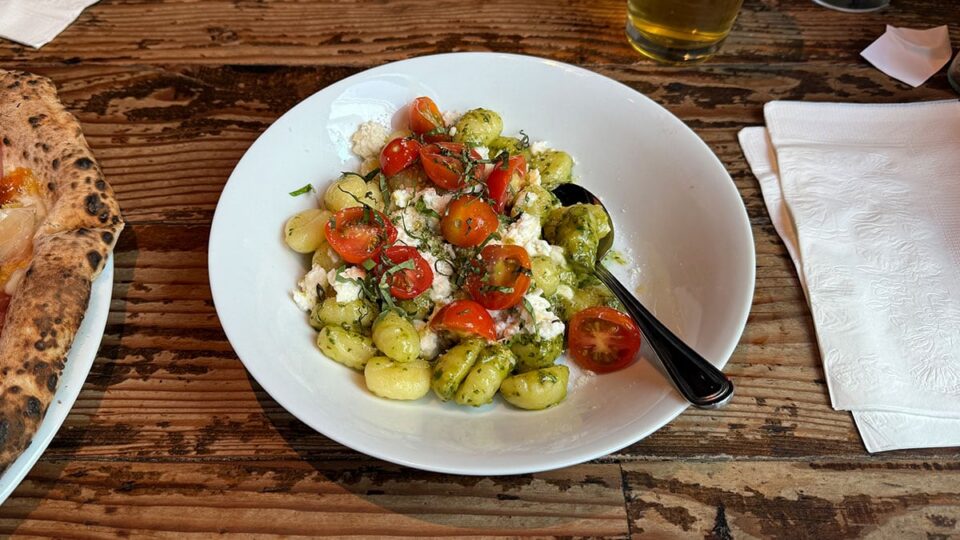 Soft potato gnocchi tossed in fresh pesto sauce at Settebello Las Vegas