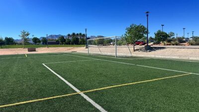 a well-maintained turf soccer field at Kellogg Zaher Soccer Complex during a game