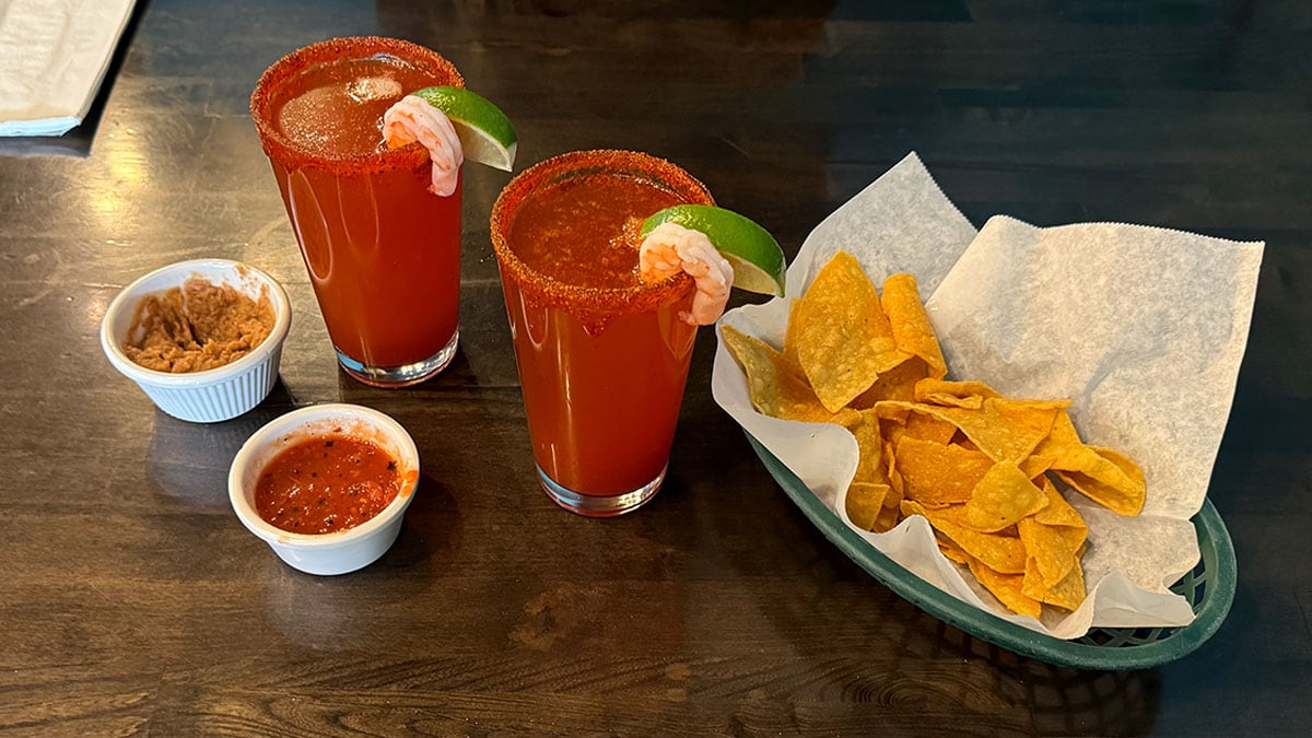 micheladas served in glass with chili rim at chile caliente bar
