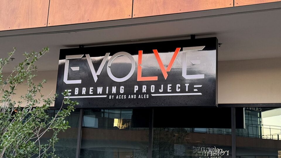 Exterior view of Evolve Brewing Project at The Bend in Las Vegas.
