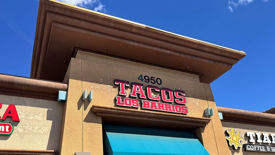 Outside view of Tacos Los Barrios restaurant on South Rainbow Boulevard in Las Vegas.