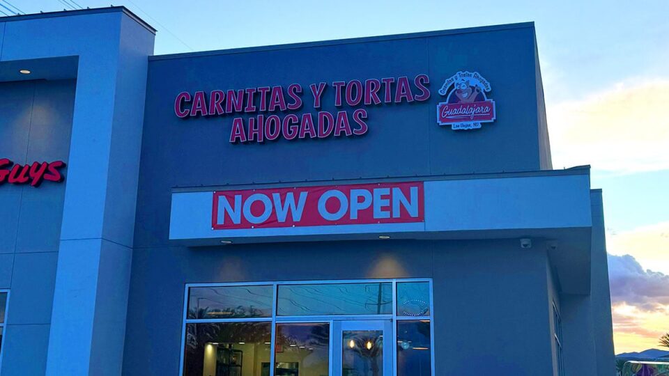 Exterior view of Carnitas y Tortas Ahogadas Guadalajara 4 in southwest Las Vegas plaza