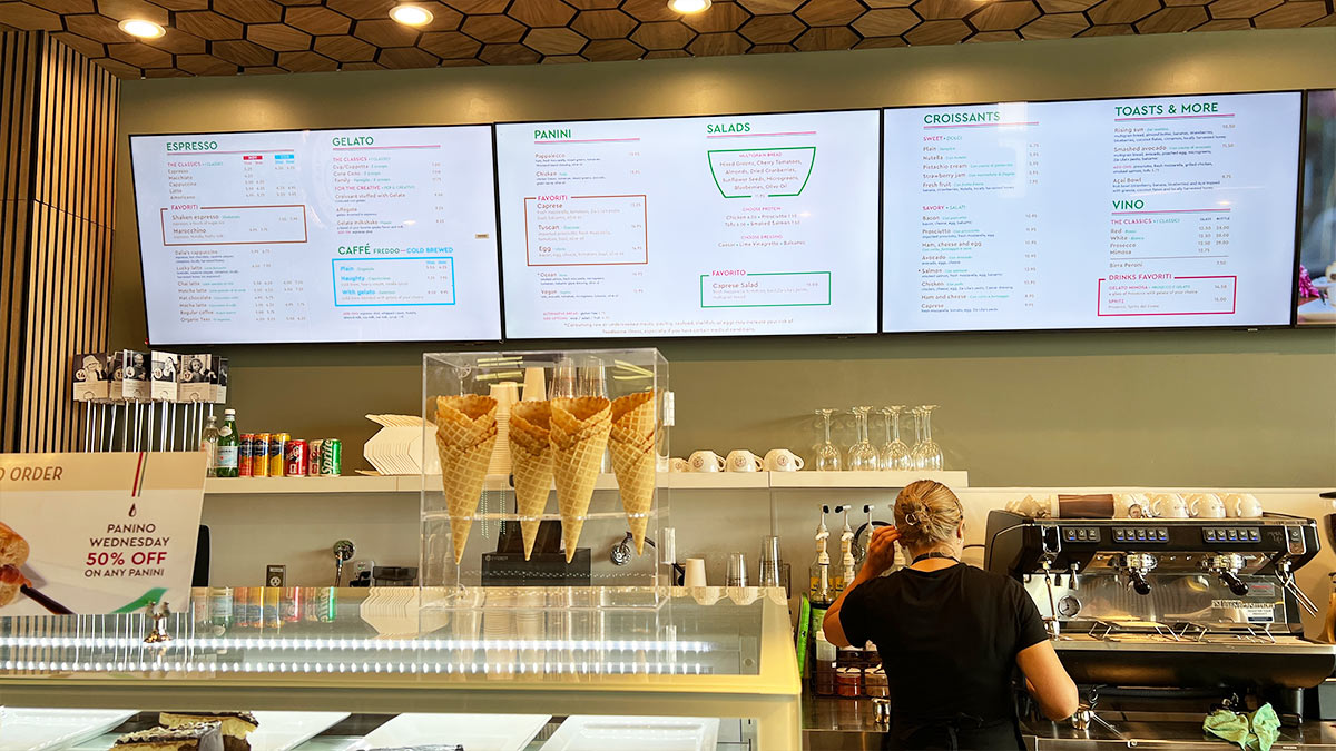 Pappalecco menu showing espresso gelato panini and food options