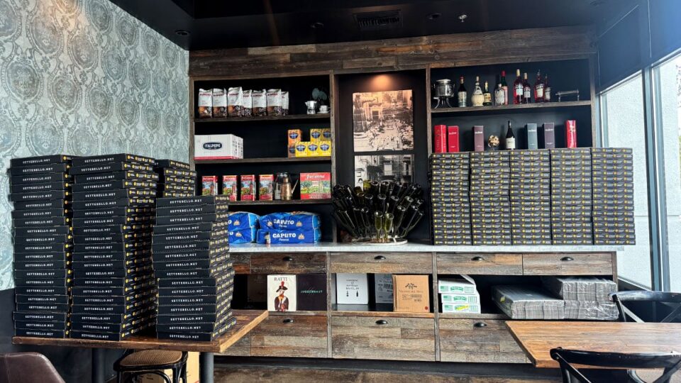 Private dining room inside Settebello Pizzeria for group gatherings and events