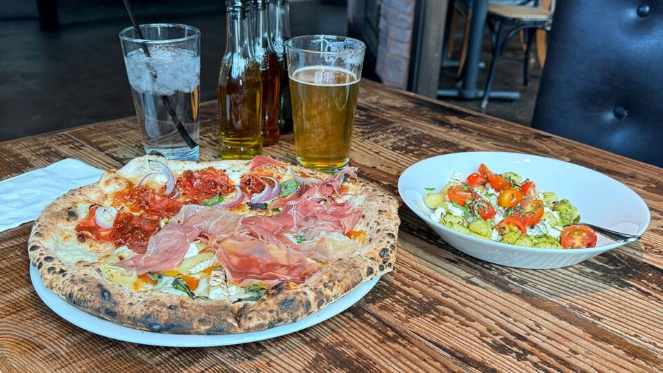 Settebello Pizzeria Napoletana - Lunch with pizza, beer, and gnocci