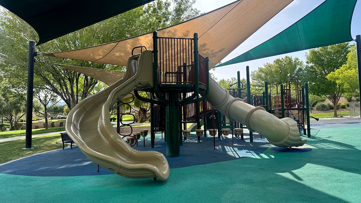 children’s playground with fun slides at Paseos Park in Summerlin Las Vegas