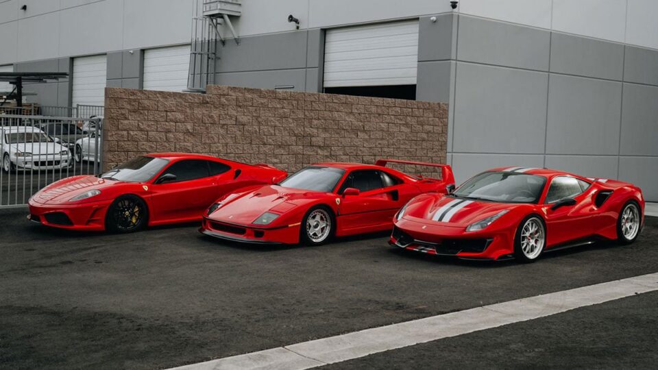 Three Ferraris parked outside Tier 1 Autohaus after ceramic coating service in Las Vegas