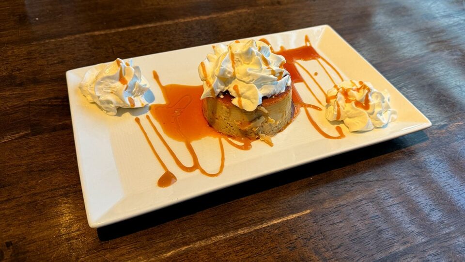 Coffee flan dessert served at Ta’Chingón Flavors of Mexico.