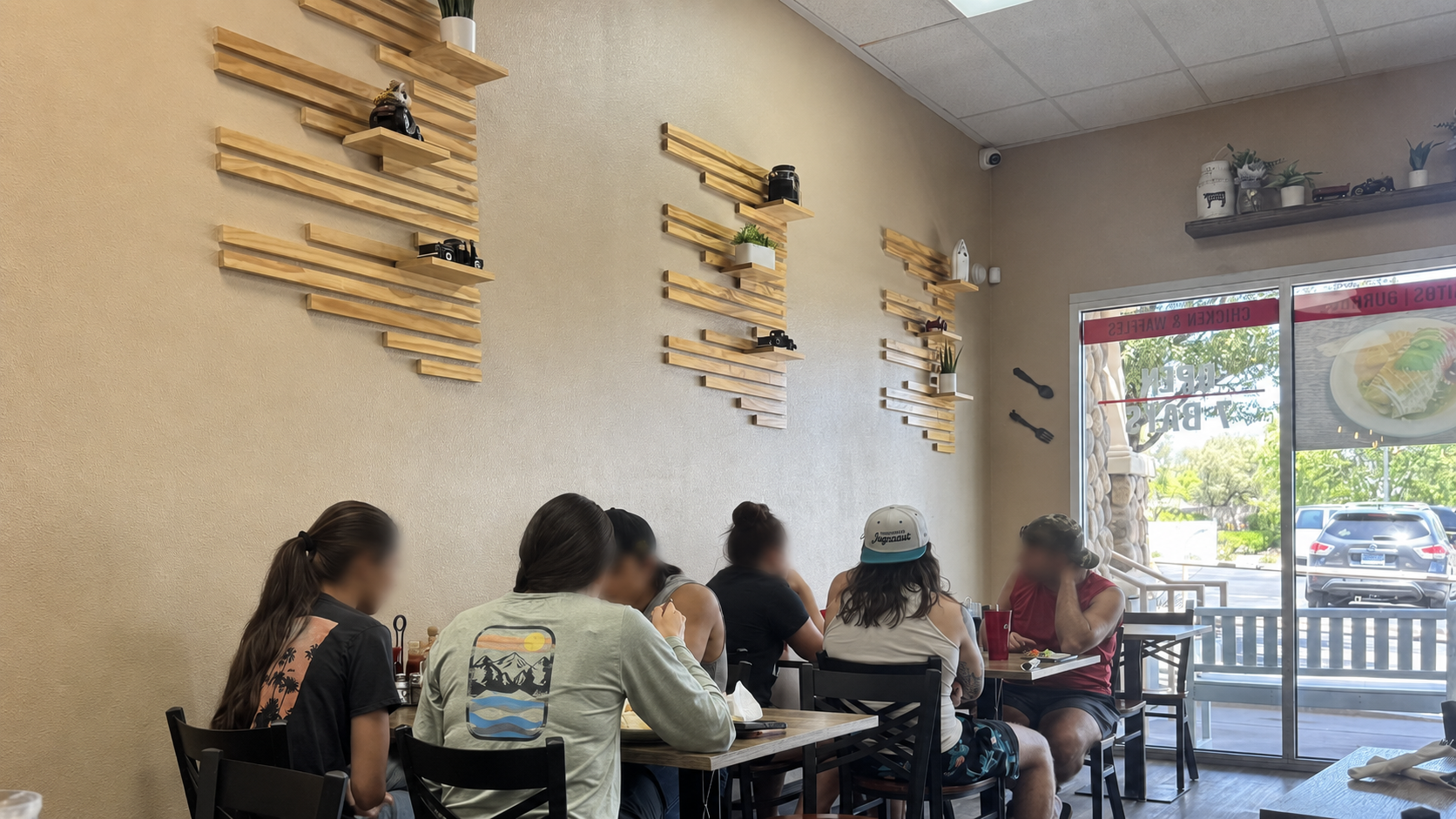 bright and cozy dining area inside diego’s farm cafe with farmhouse decor and comfortable seating
