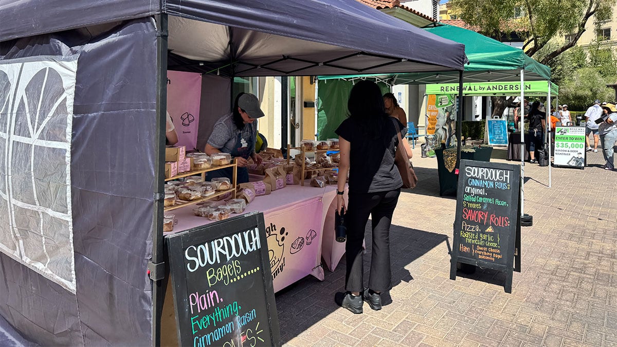 fresh baked bread displayed at a vendor booth at the lake las vegas farmers market