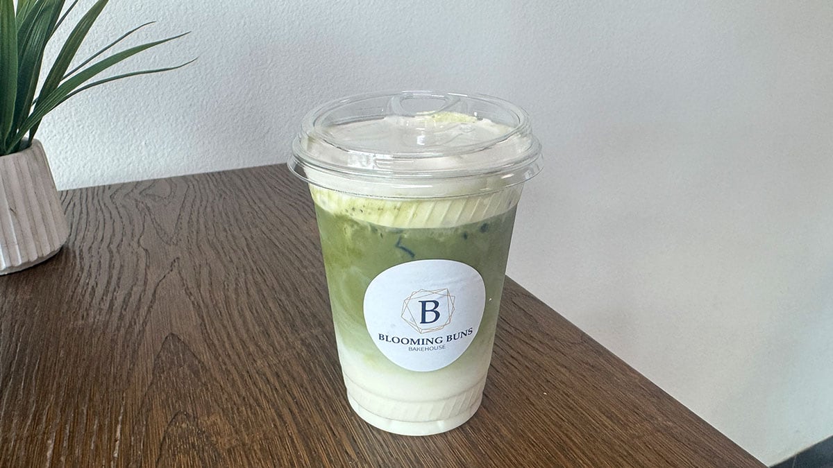 iced matcha drink served at blooming buns bakehouse in las vegas