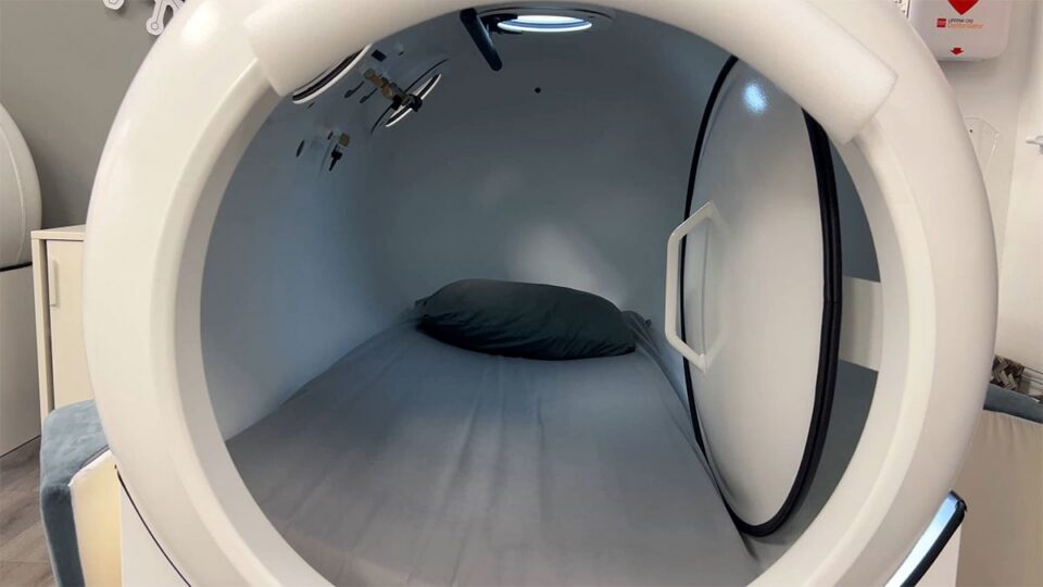 Interior view inside a Hyperbaric Oxygen Chamber at Desert Moon Wellness