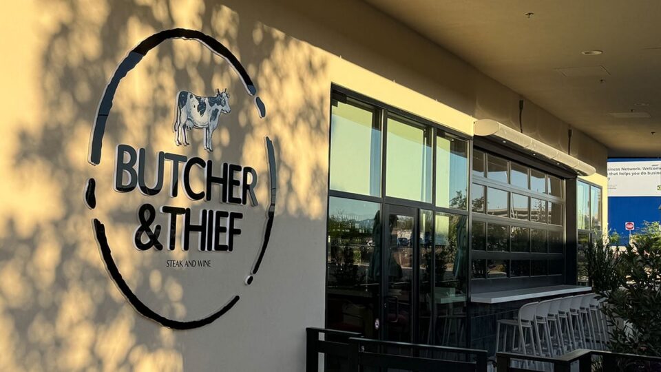 Exterior of Butcher & Thief at The Bend in southwest Las Vegas with outdoor seating