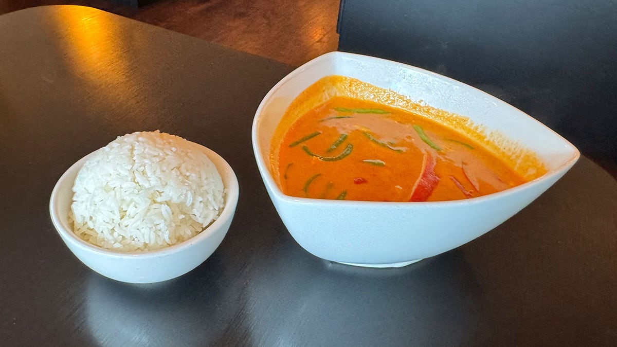 panang curry with chicken served with steamed rice at Thai Street Cafe