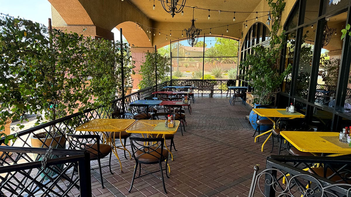 outdoor patio seating area at Casa Don Juan with dining tables