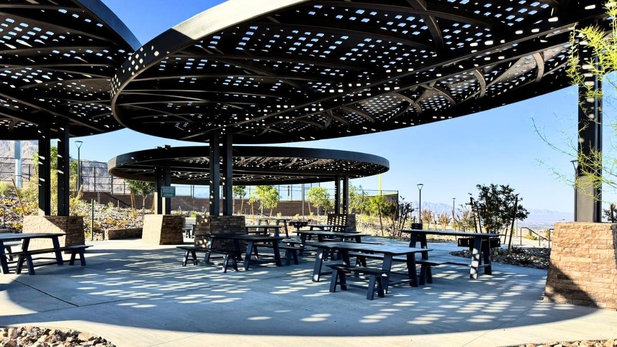 shaded picnic tables and grill areas at grand park summerlin