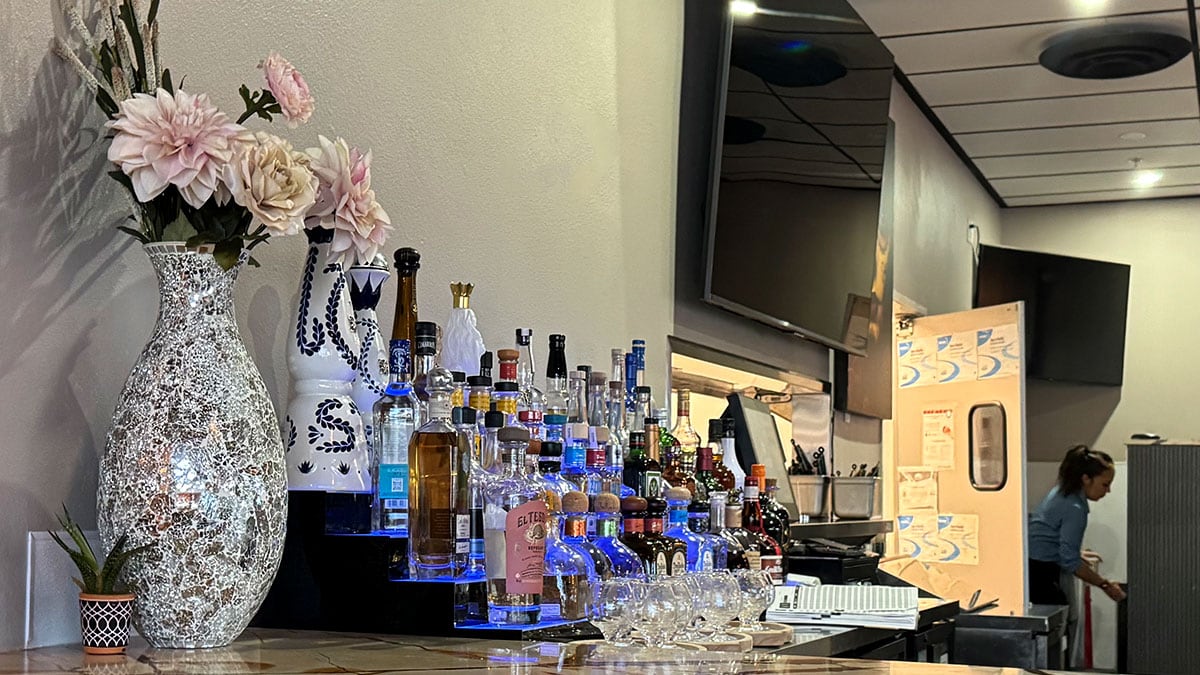 Tequila bar inside Ta’Chingón Flavors of Mexico restaurant.