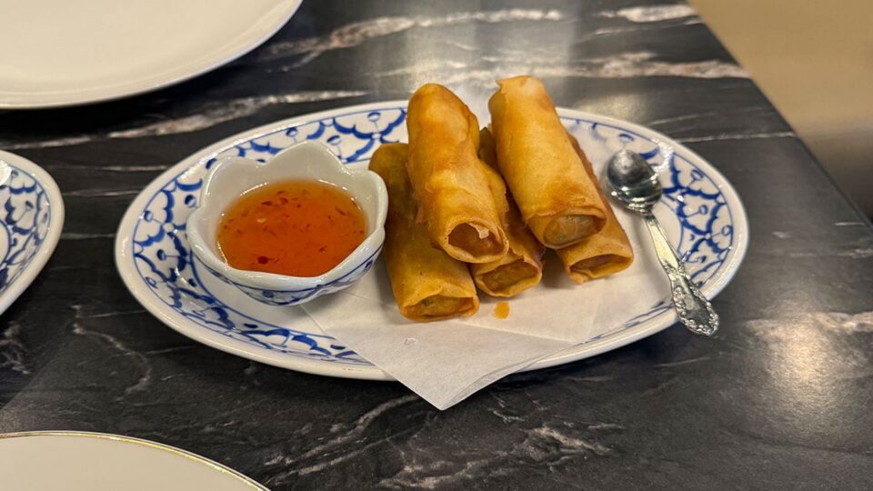 Crispy Thai eggrolls served with sweet dipping sauce at Savoey Thai Eatery
